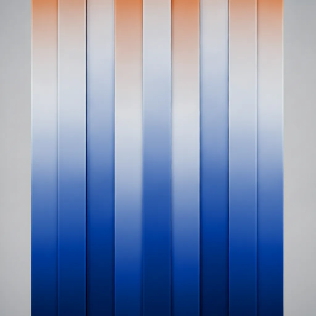 An abstract image with vertical gradient stripes transitioning from cobalt blue to white to orange in a clean, modern style.